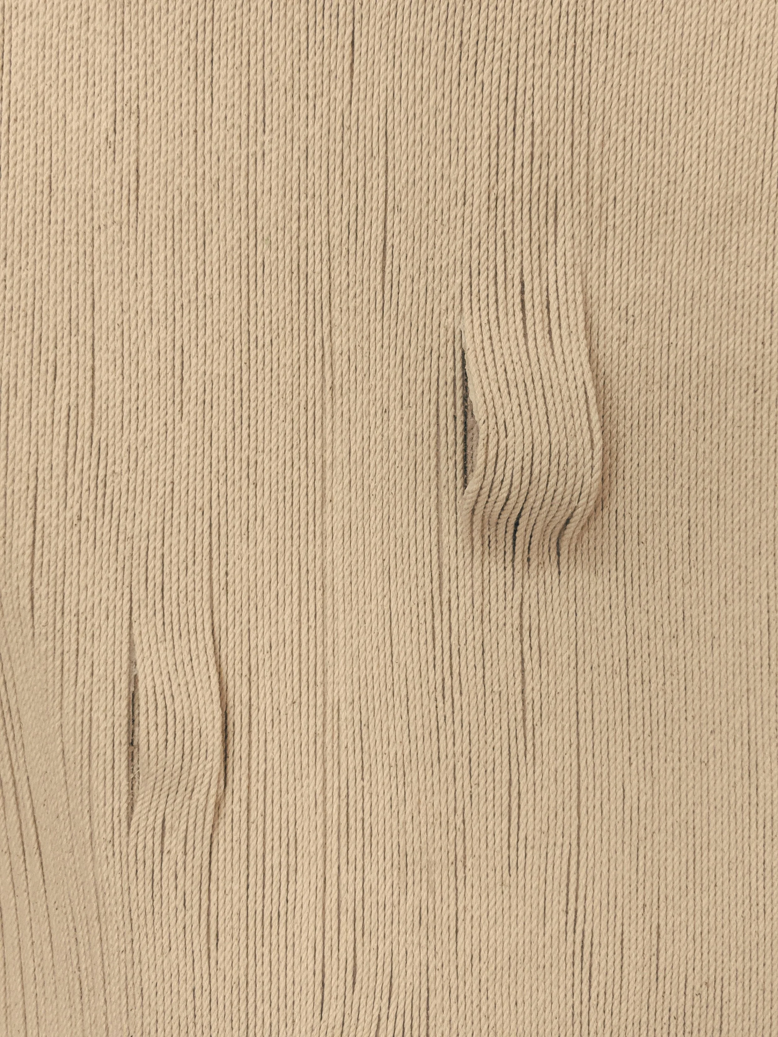 Close-up of a beige fabric with black vertical stripes.