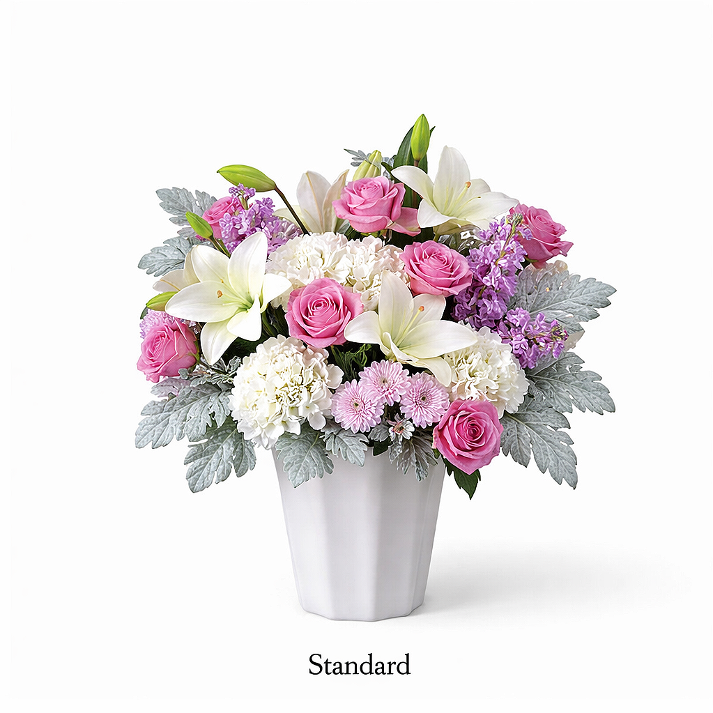 valteos flowers and gifts+arrangement+heavenly whispers+pink+roses+carnations+hydrangeas