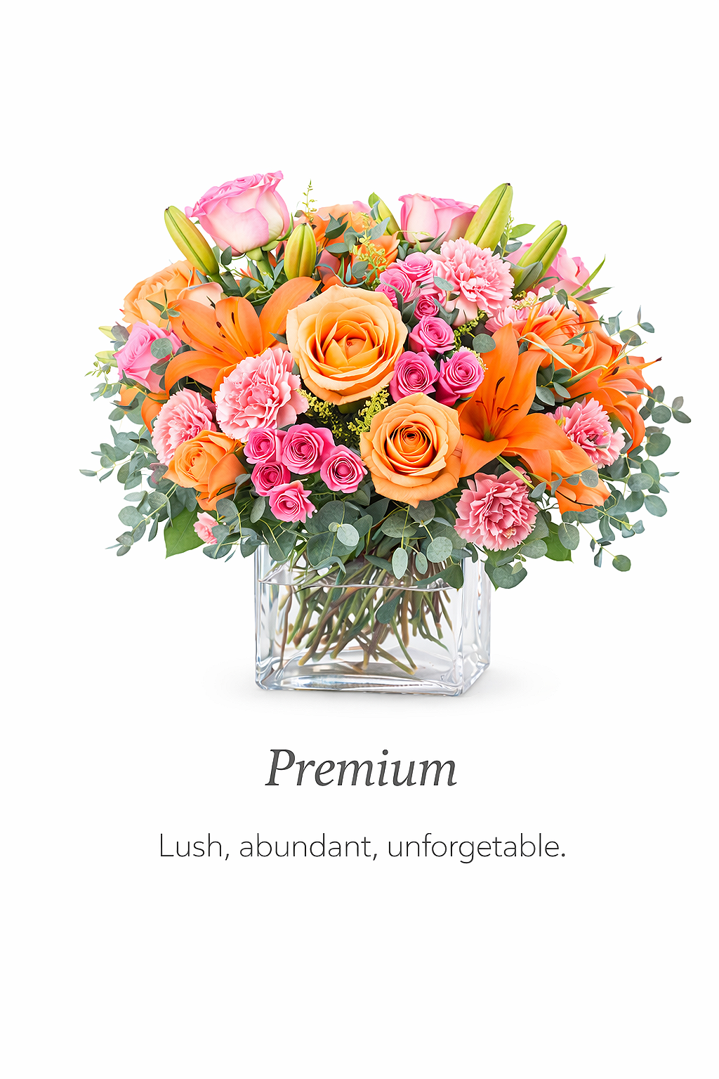 peach blossom delight+flower arrangement shop+peach+rose+Lily+carnations