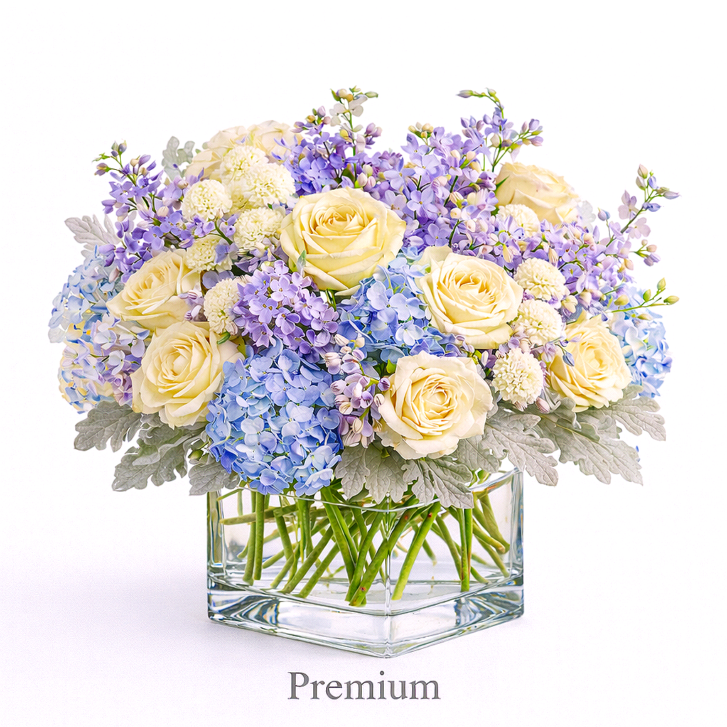 valteos flowers and gifts+arrangement+lavender garden+hydrangeas+rose+dusty miller