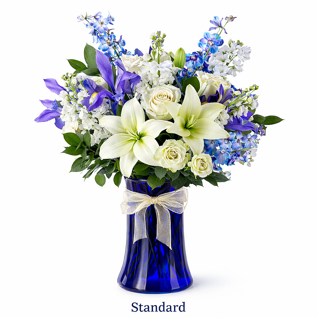 valteos flowers and gifts+arrangement+blue harmony+roses+lily+daisy+iris