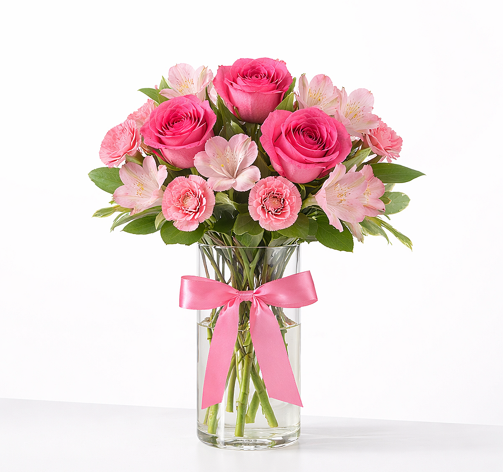 valteos flowers and gifts+arrangement+blushing elegance+pink+roses+carnations+alstoemeria