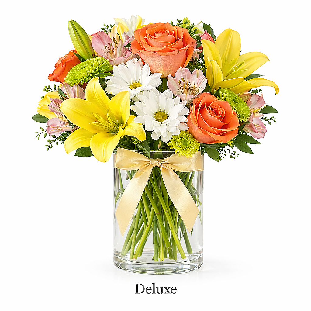 valteos flowers and gifts+arrangement+desert garden+yello+orange+carnations+roses+lilies+chrysanthemums