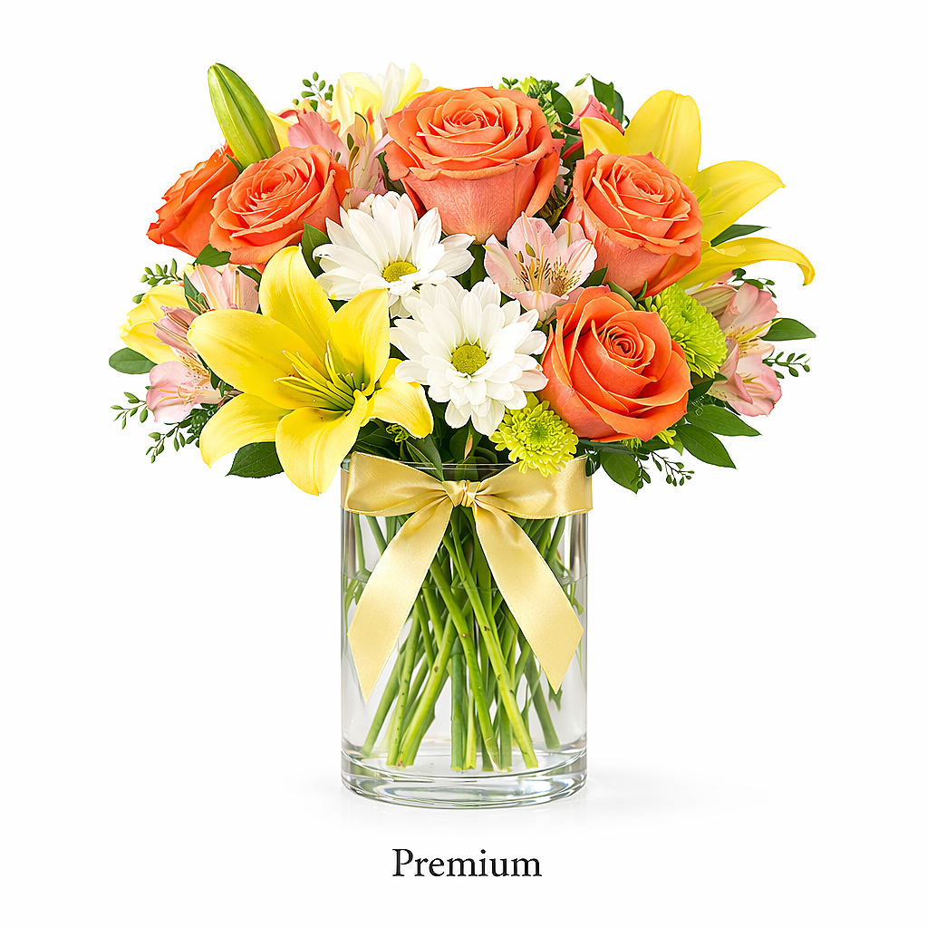 valteos flowers and gifts+arrangement+desert garden+yello+orange+carnations+roses+lilies+chrysanthemums