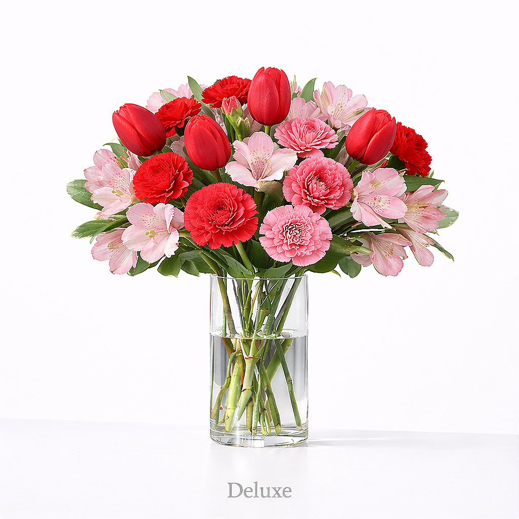 valteos flowers and gifts+arrangement+blushing blossoms+pink+carnations+roses+alstroemeria