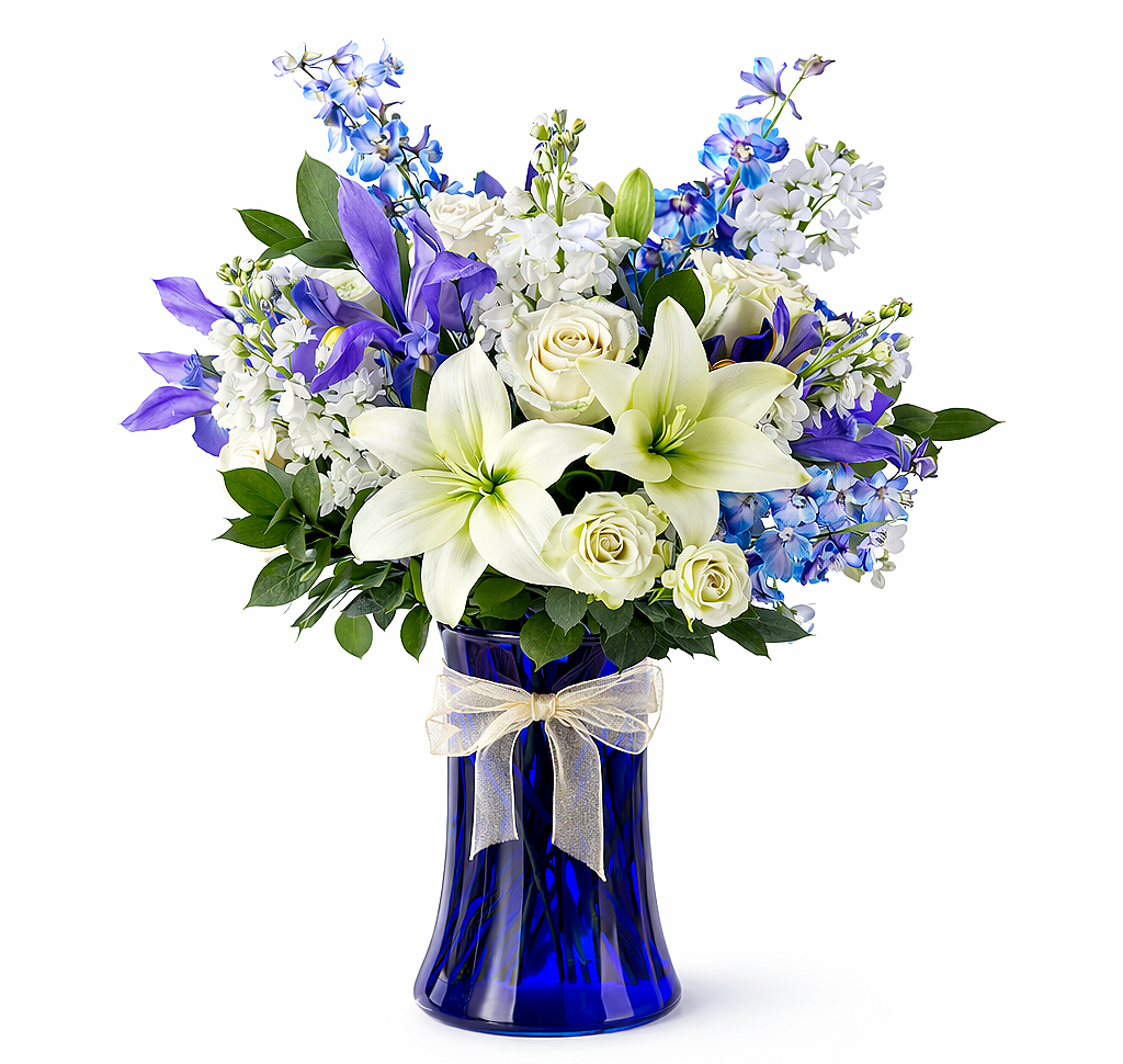 valteos flowers and gifts+arrangement+blue harmony+roses+lily+daisy+iris
