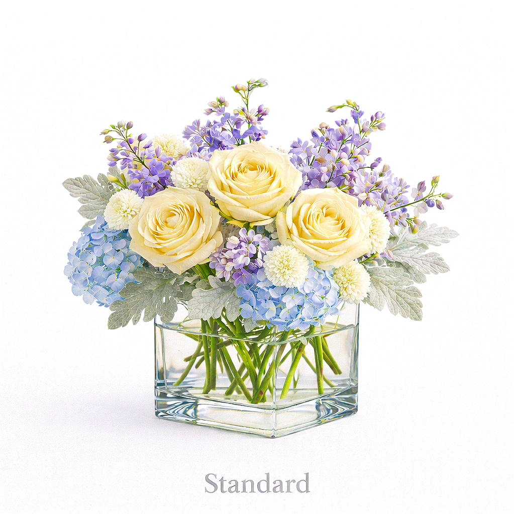 valteos flowers and gifts+arrangement+lavender garden+hydrangeas+rose+dusty miller