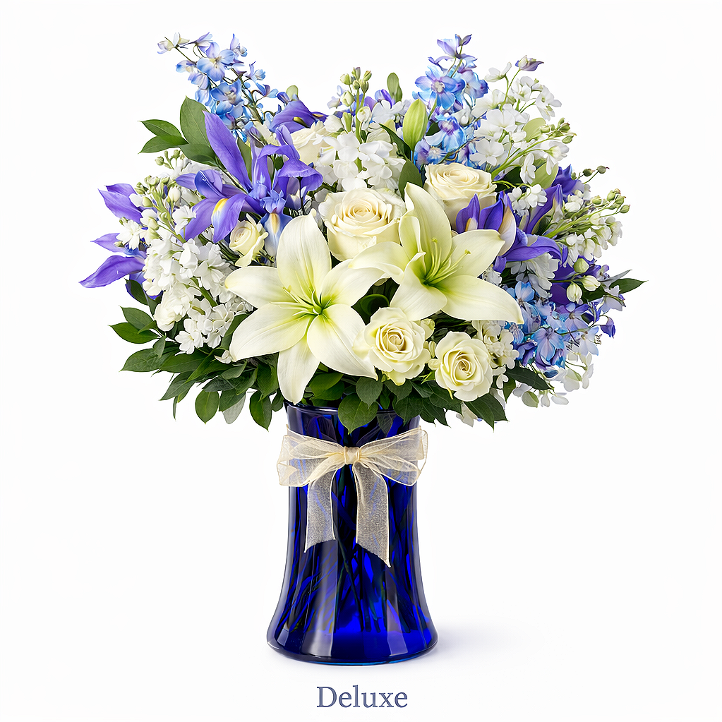 valteos flowers and gifts+arrangement+blue harmony+roses+lily+daisy+iris