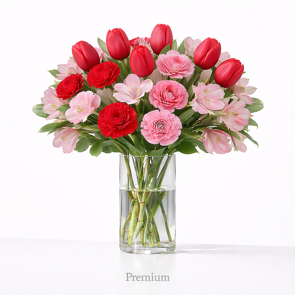 valteos flowers and gifts+arrangement+blushing blossoms+pink+carnations+roses+alstroemeria