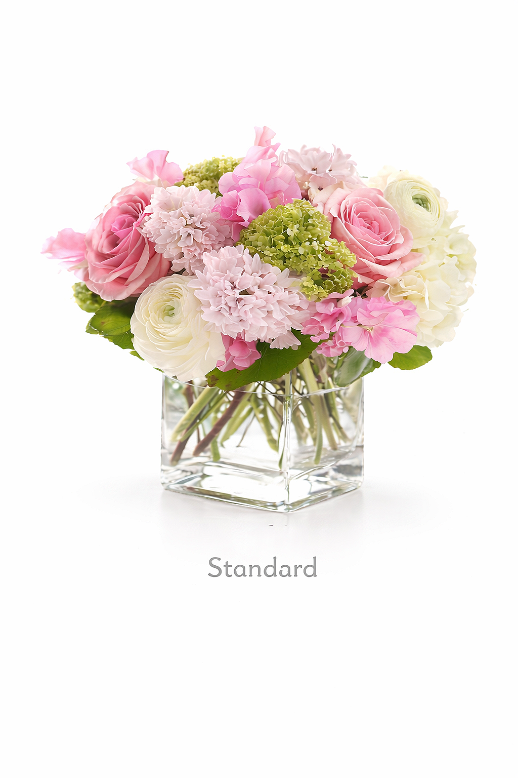 blushing grace+flower arrangement shop+pink+white+rose+hydrangeas+carnations
