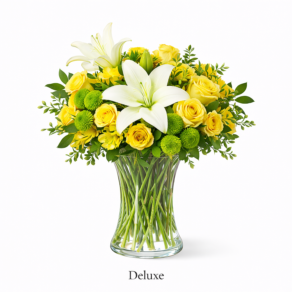 valteos flowers and gifts+arrangement+golden+serenity+lily+roses+mums+greenery