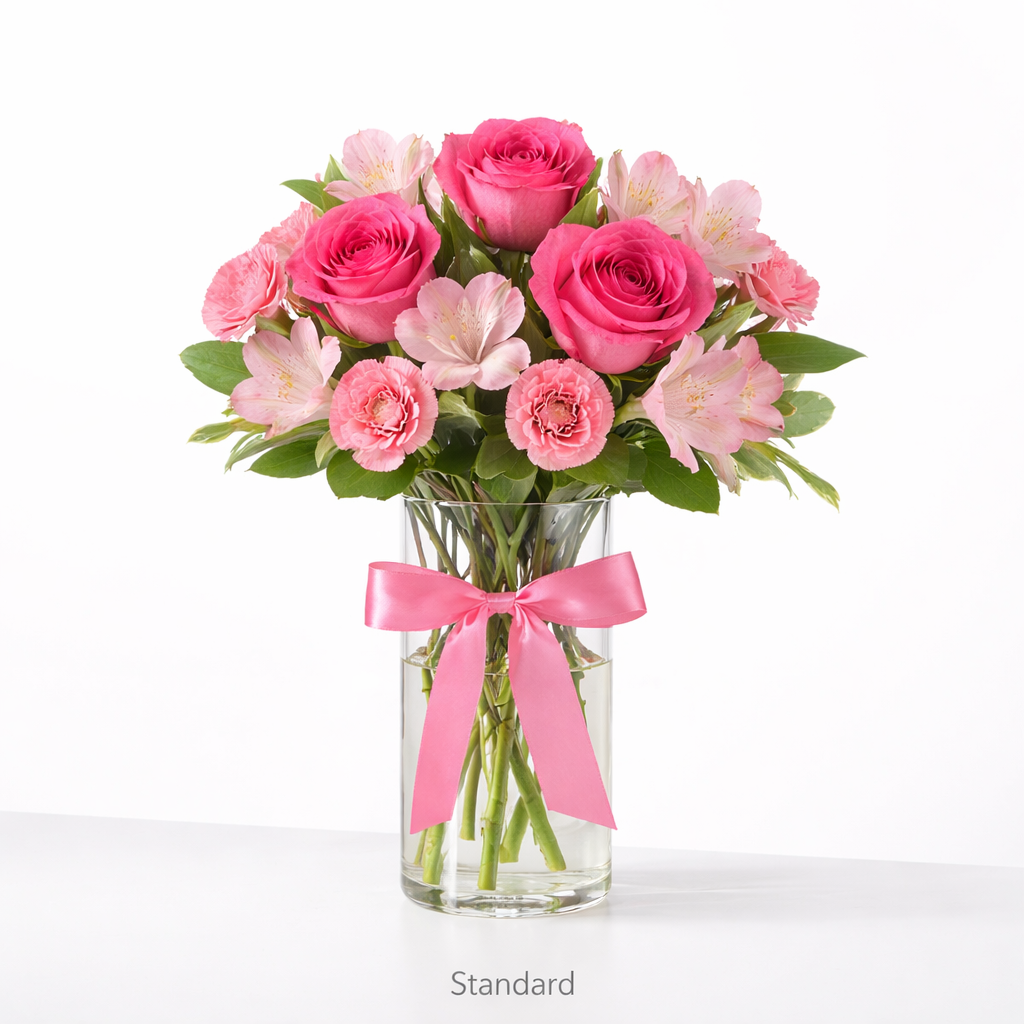 valteos flowers and gifts+arrangement+blushing elegance+pink+roses+carnations+alstoemeria