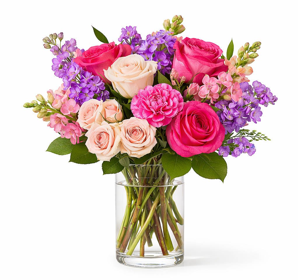 valteos flowers and gifts+arrangement+lush garden+roses+carnations+lavender+greenery