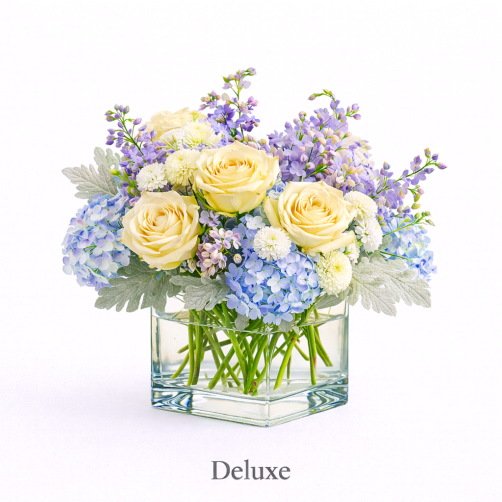 valteos flowers and gifts+arrangement+lavender garden+hydrangeas+rose+dusty miller