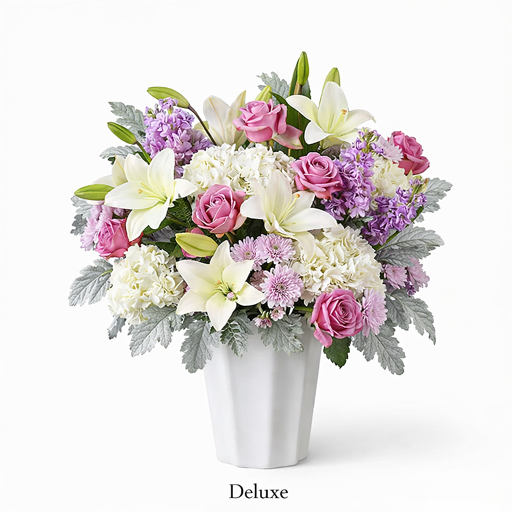 valteos flowers and gifts+arrangement+heavenly whispers+pink+roses+carnations+hydrangeas