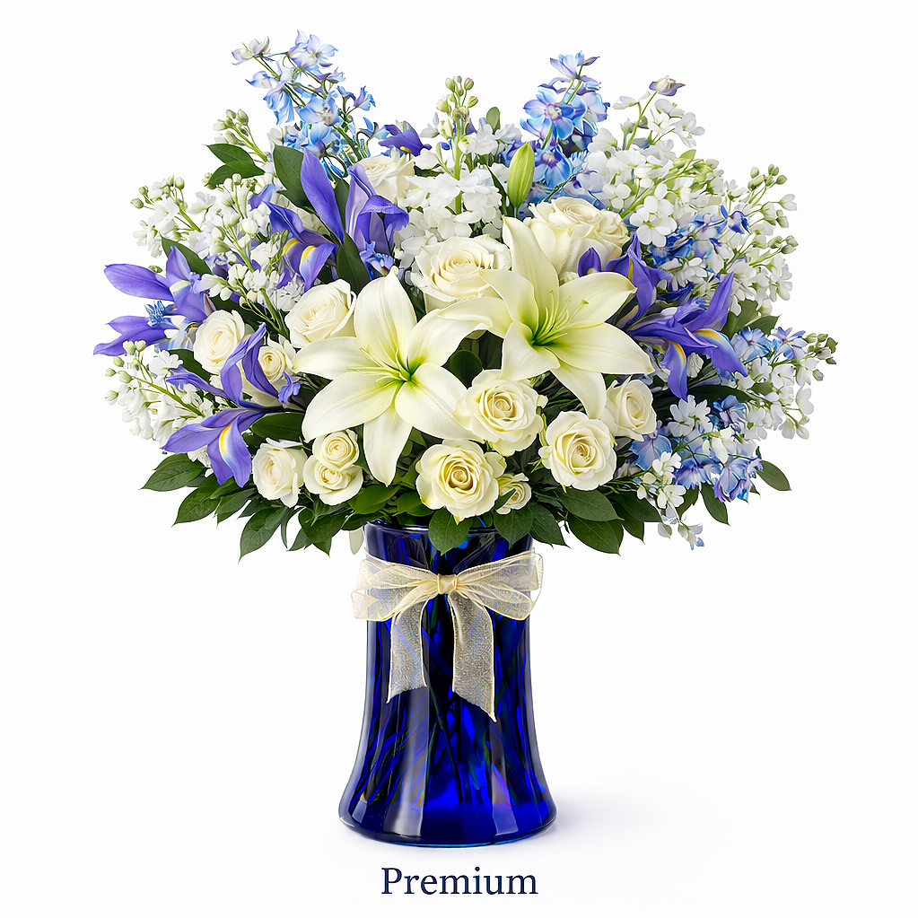 valteos flowers and gifts+arrangement+blue harmony+roses+lily+daisy+iris