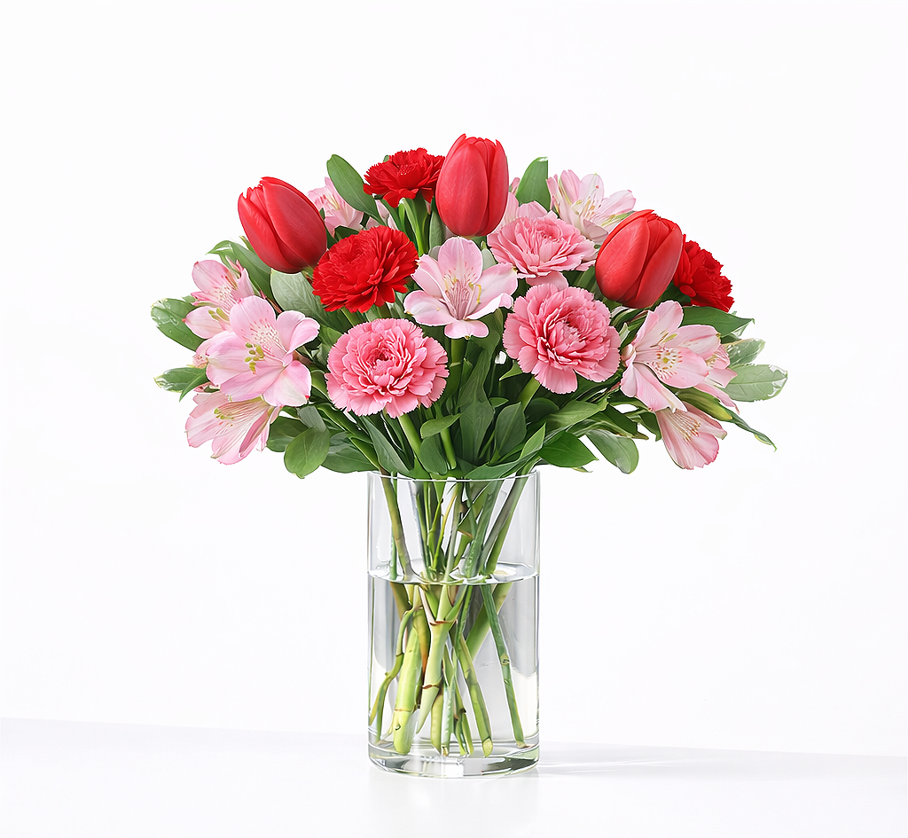 valteos flowers and gifts+arrangement+blushing blossoms+pink+carnations+roses+alstroemeria