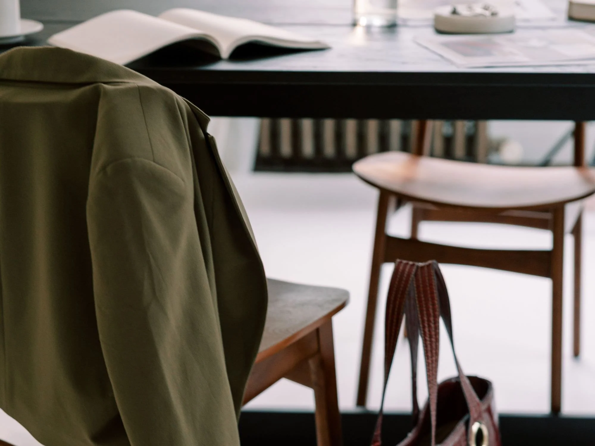 jacket hung over chair