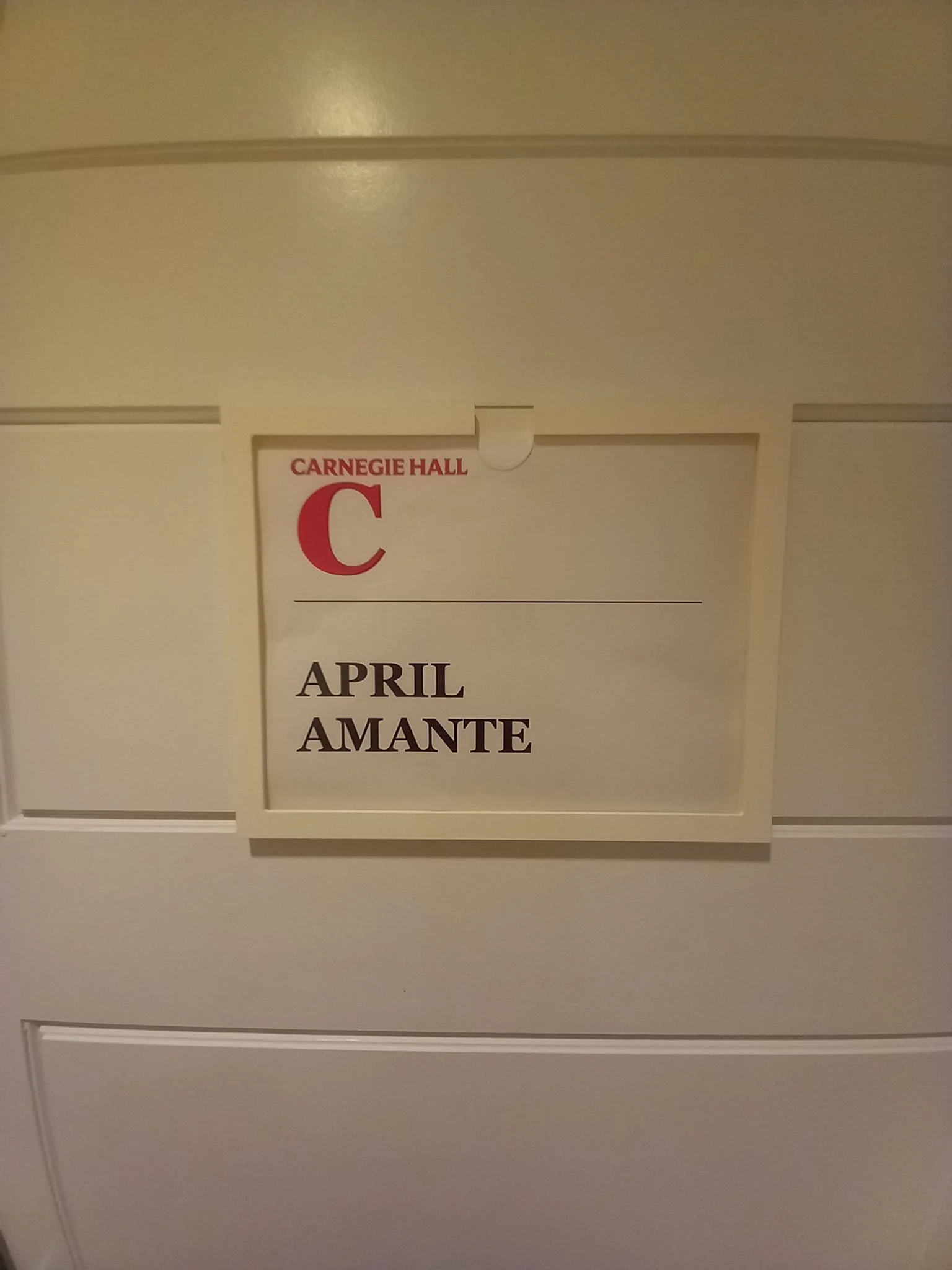 My name on the door of my dressing room at Carnegie Hall