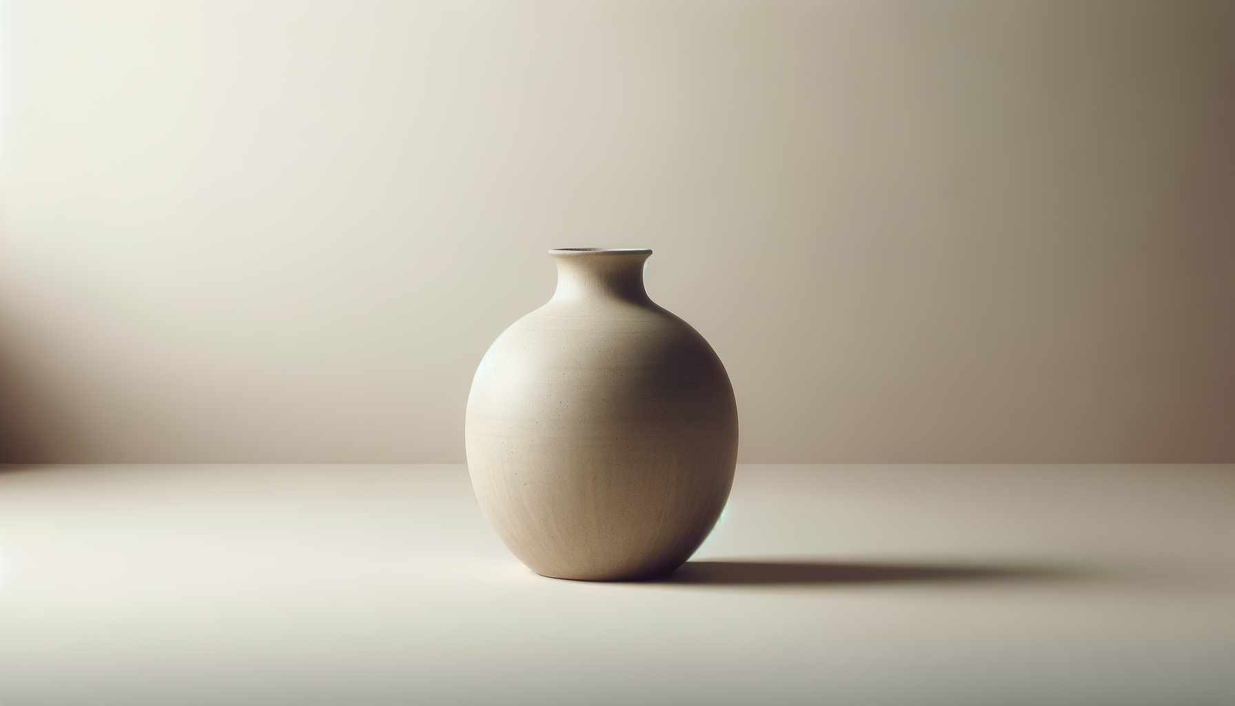 A plain beige ceramic vase sitting on a flat surface with soft shadow, minimalistic background
