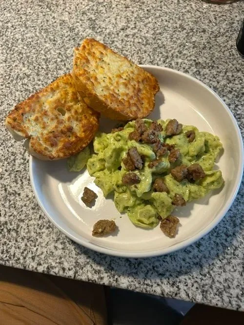Italian Sausage and a Five Cheese Tortellini with Pesto Sauce 