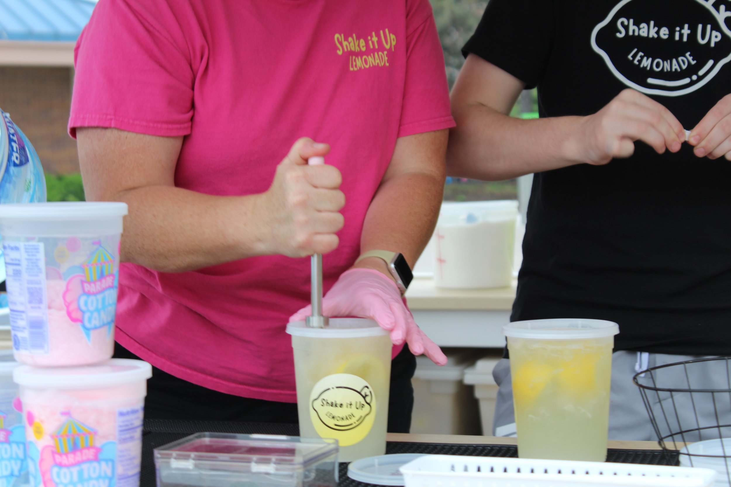 Fresh made lemonade with Shake It Up Lemonade branding at Toledo Westgate Farmers Market Toledo, Ohio.