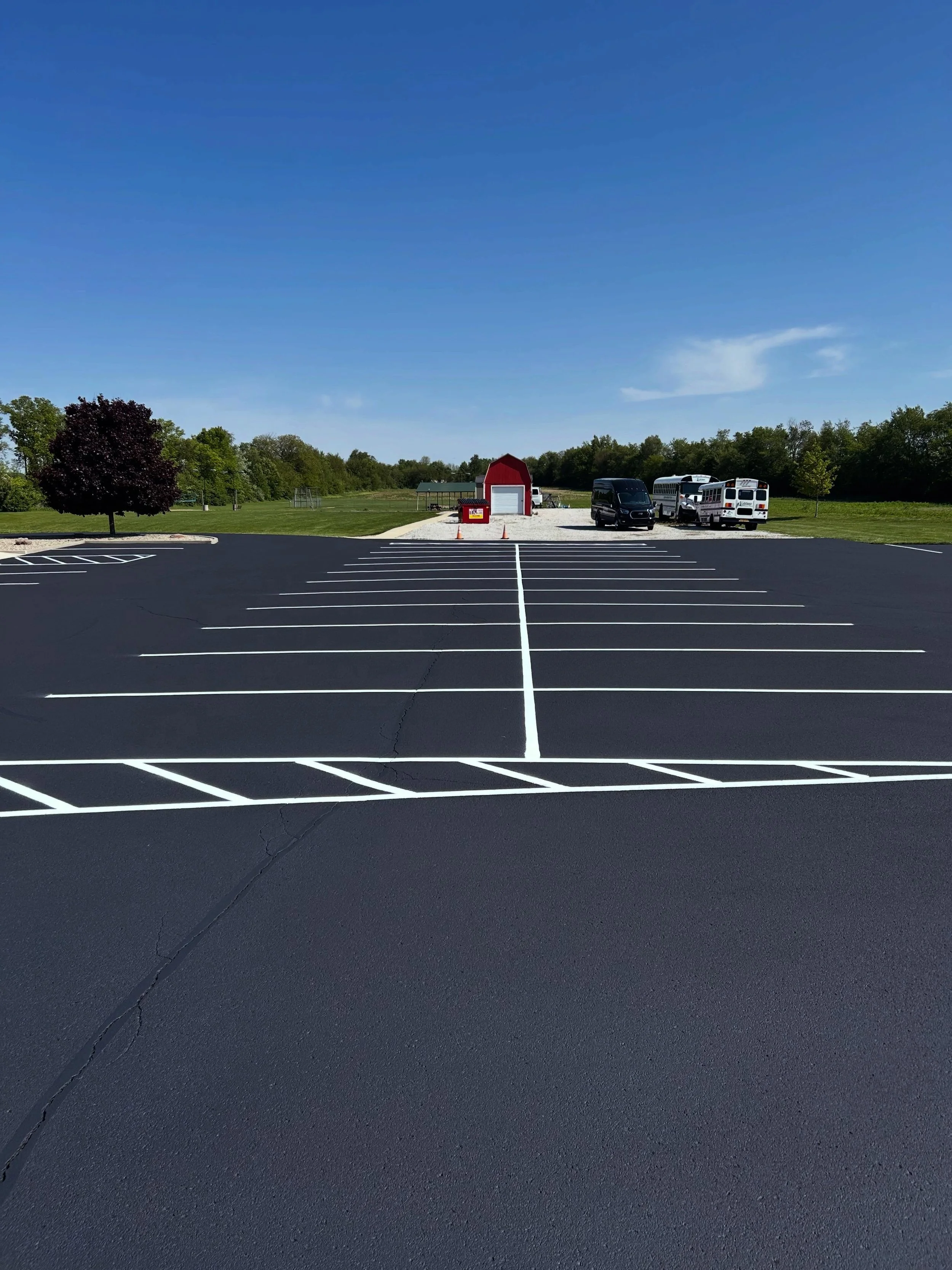 This church in Lebanon, Indiana received the full pack by Blacktop Boss - Sealcoat, Crackfill, & Parking lot striping. 