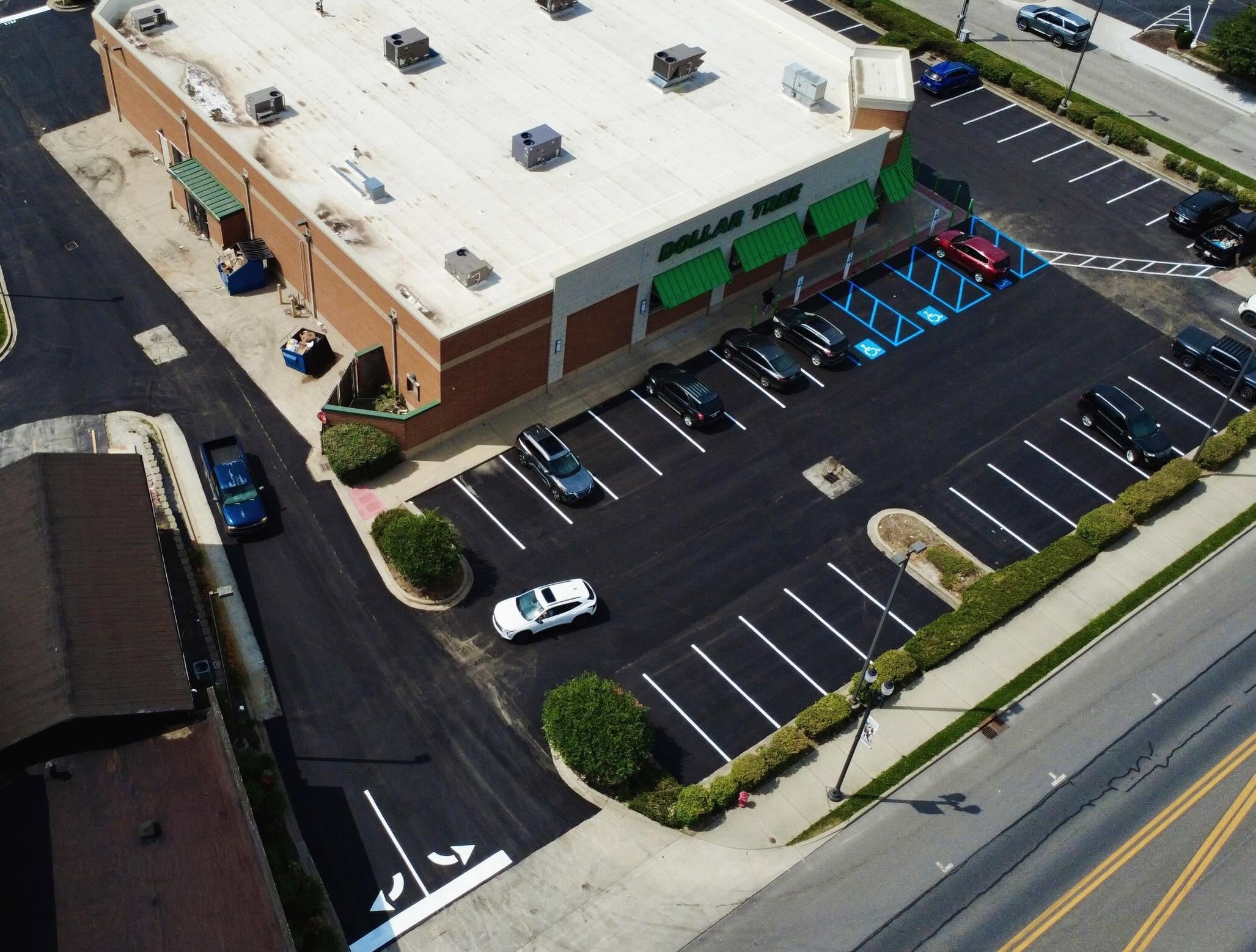 Dollar Tree in Brazil, Indiana with parking lot striping completed by Blacktop Boss. 