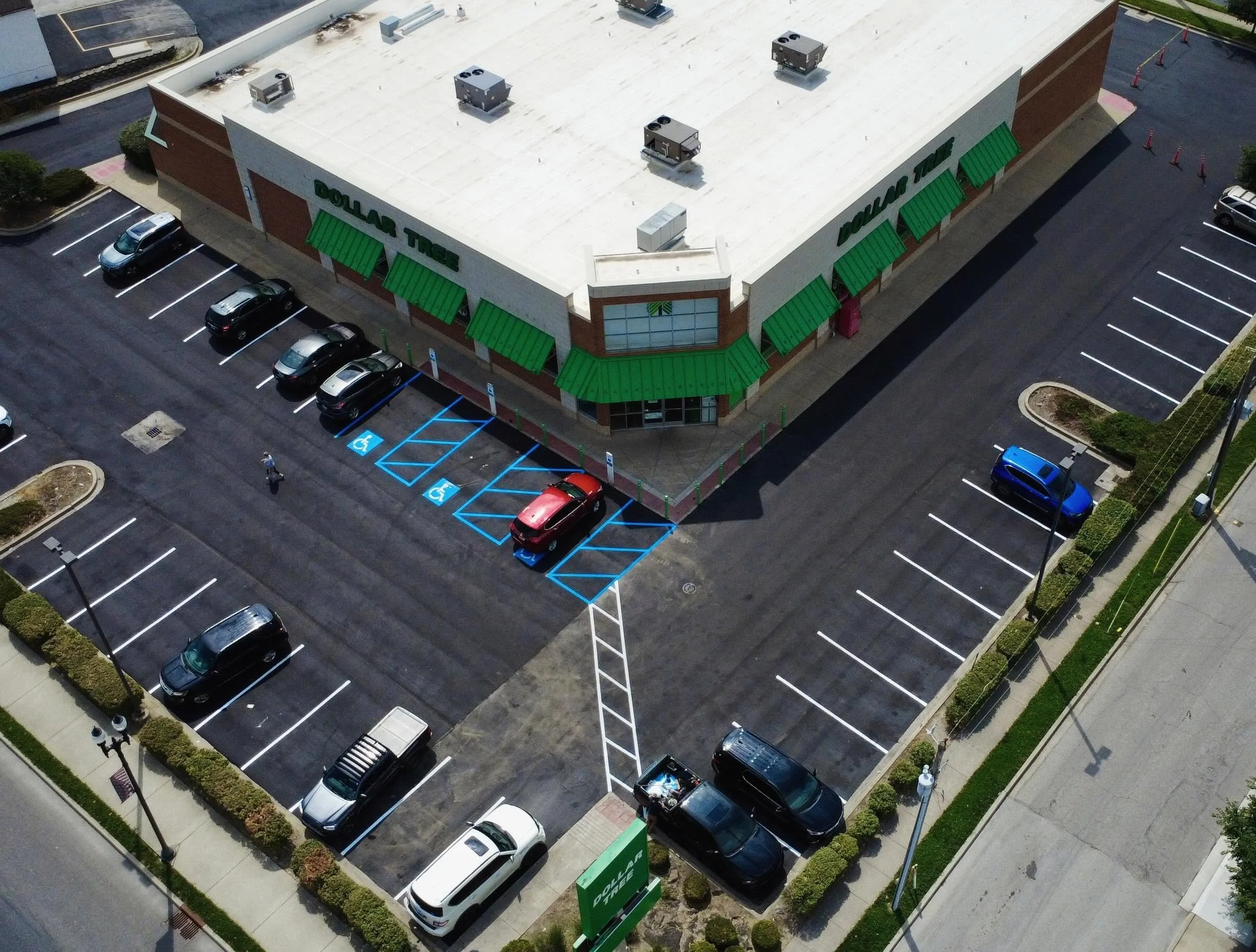 Dollar Tree in Brazil, Indiana with parking lot striping completed by Blacktop Boss. 