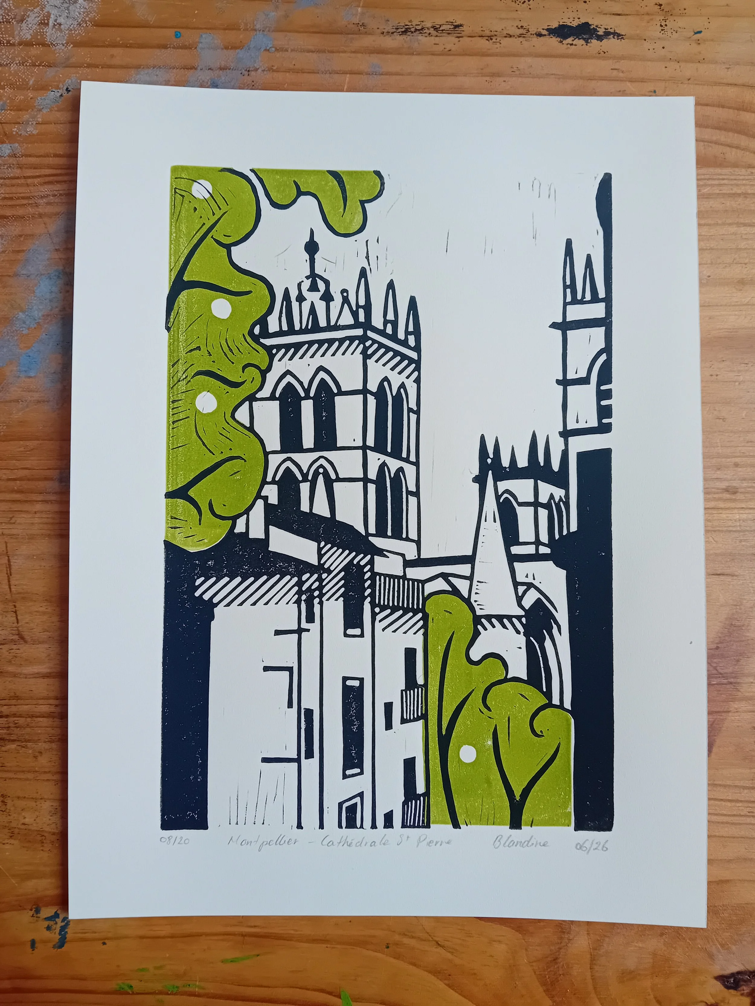 Montpellier, Cathédrale Saint Pierre - linogravure