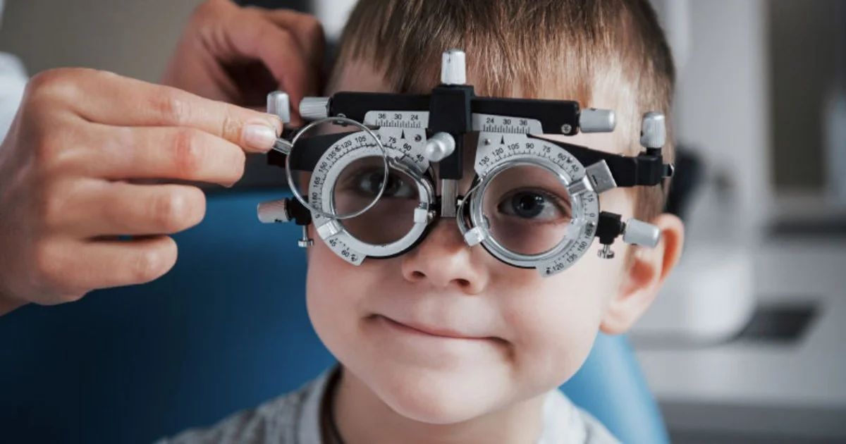 Optometrist performing a pediatric eye exam in Santa Monica