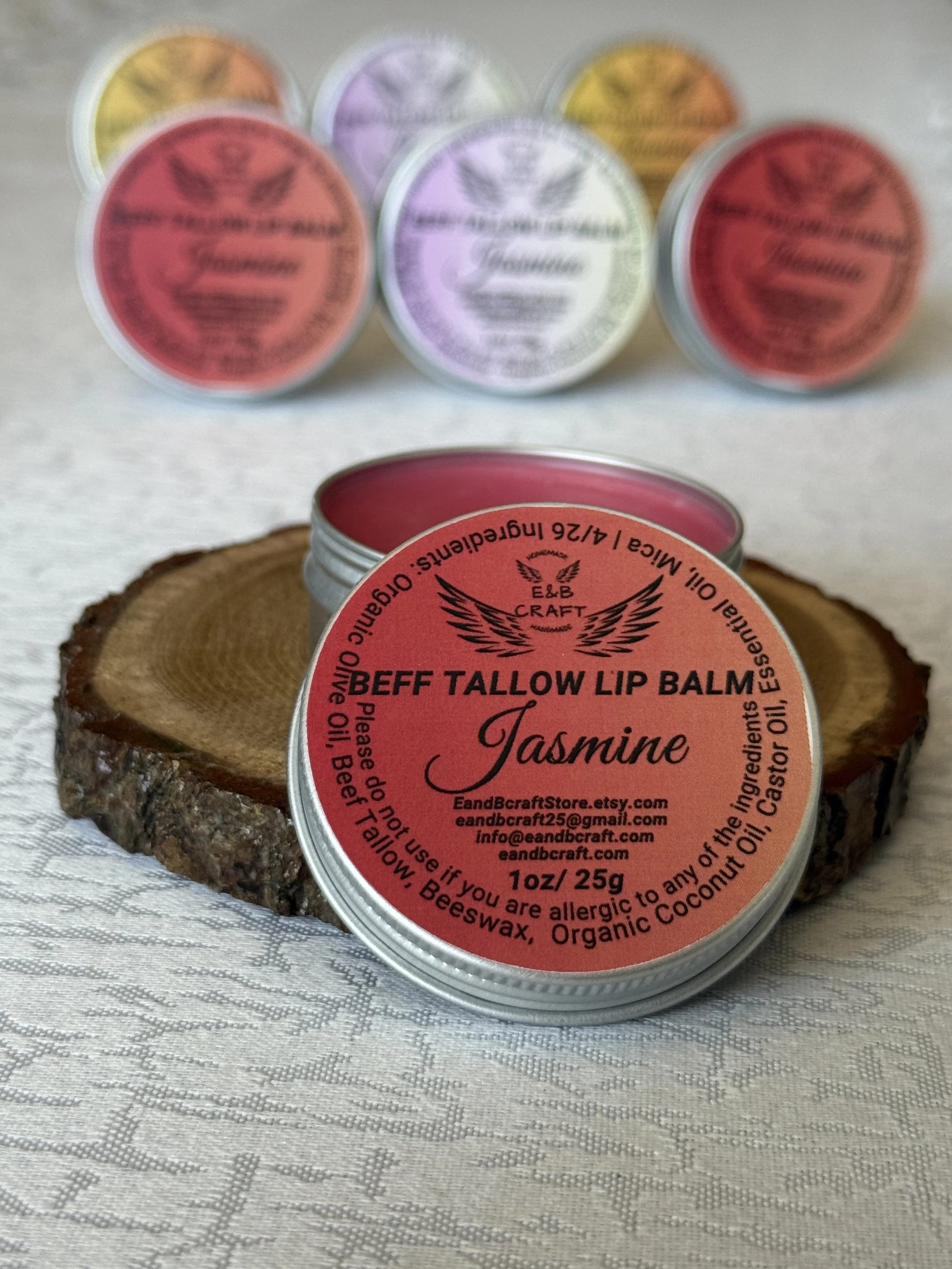 Red tinted beef tallow lip balm in tin smooth application natural hydration