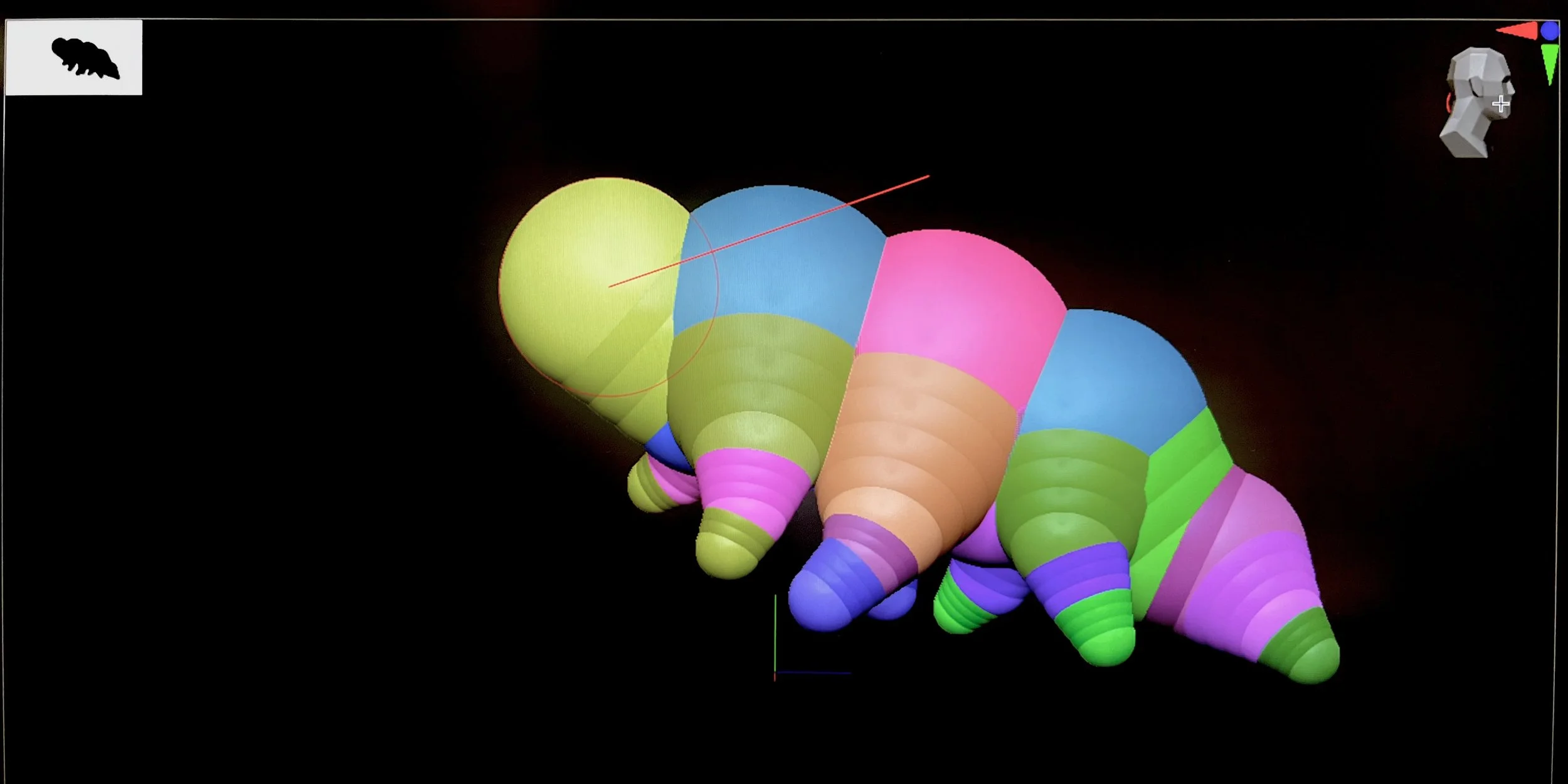 In ZBrush, the general form of the tardigrade was first built using ZSpheres to define each body segment and limbs. Once I was satisfied with the proportions, I used the Adaptive Skin tool to generate a rough mesh.