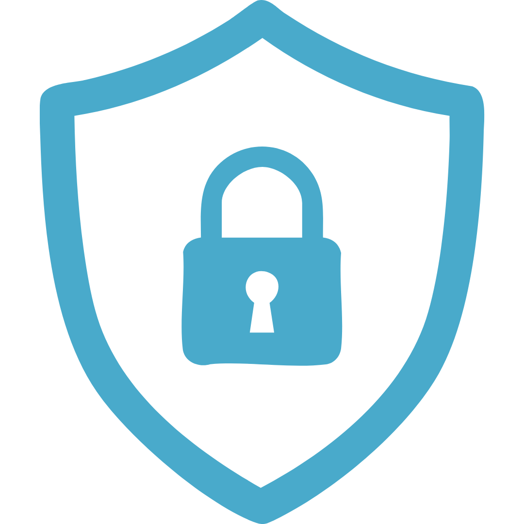 Blue shield with a padlock symbol in the center, representing security or protection.