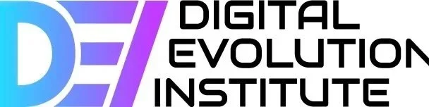 Logo for the Digital Evolution Institute with stylized text and purple and blue design elements.
