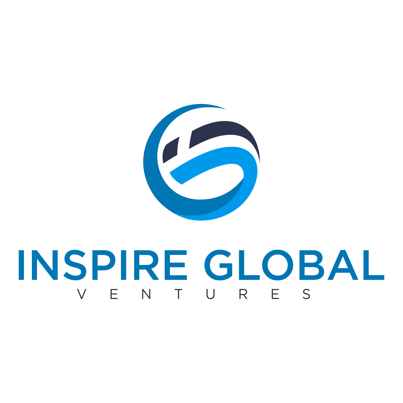 A logo with a circular design made of blue and black abstract shapes, accompanied by the text "INSPIRE GLOBAL VENTURES" in blue and black letters beneath it.
