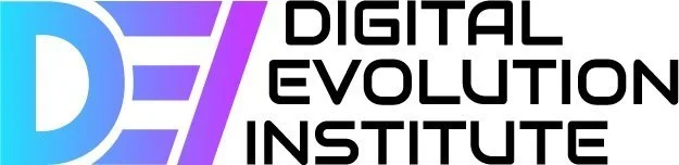 Logo of Digital Evolution Institute with stylized D and E characters in blue and purple hues.