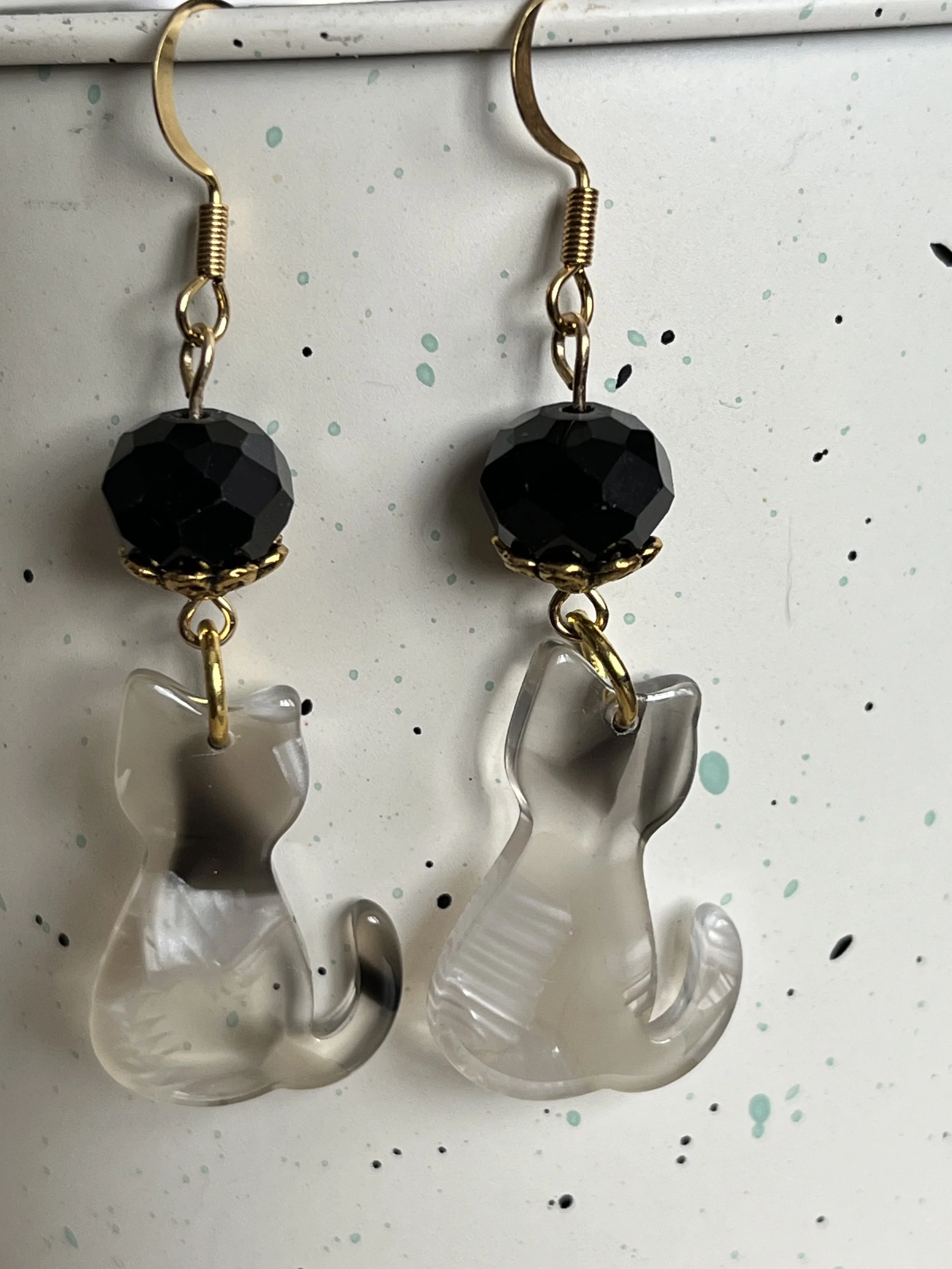 Cat Earrings acrylic black gold