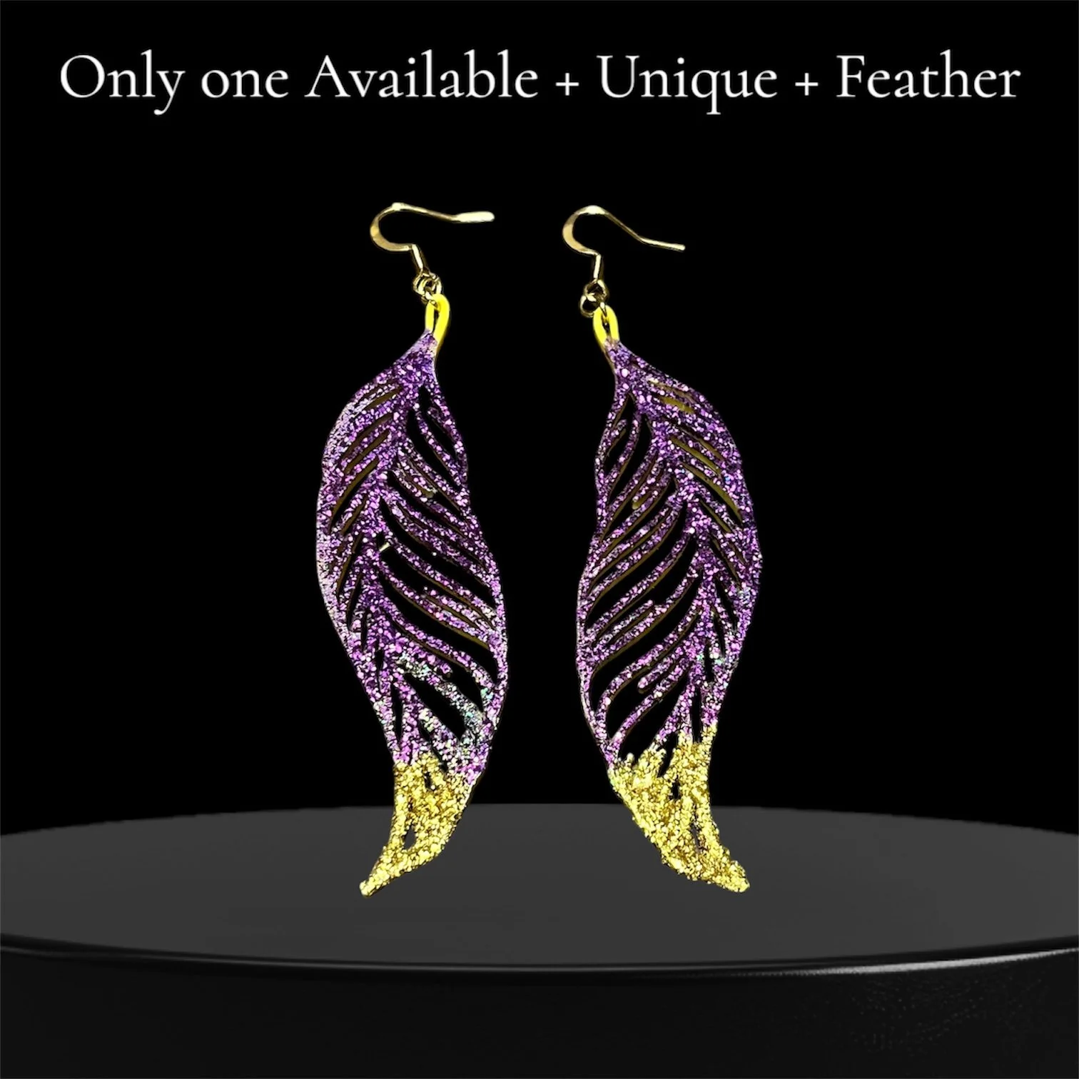Feather Earrings Glitter Purple Yellow