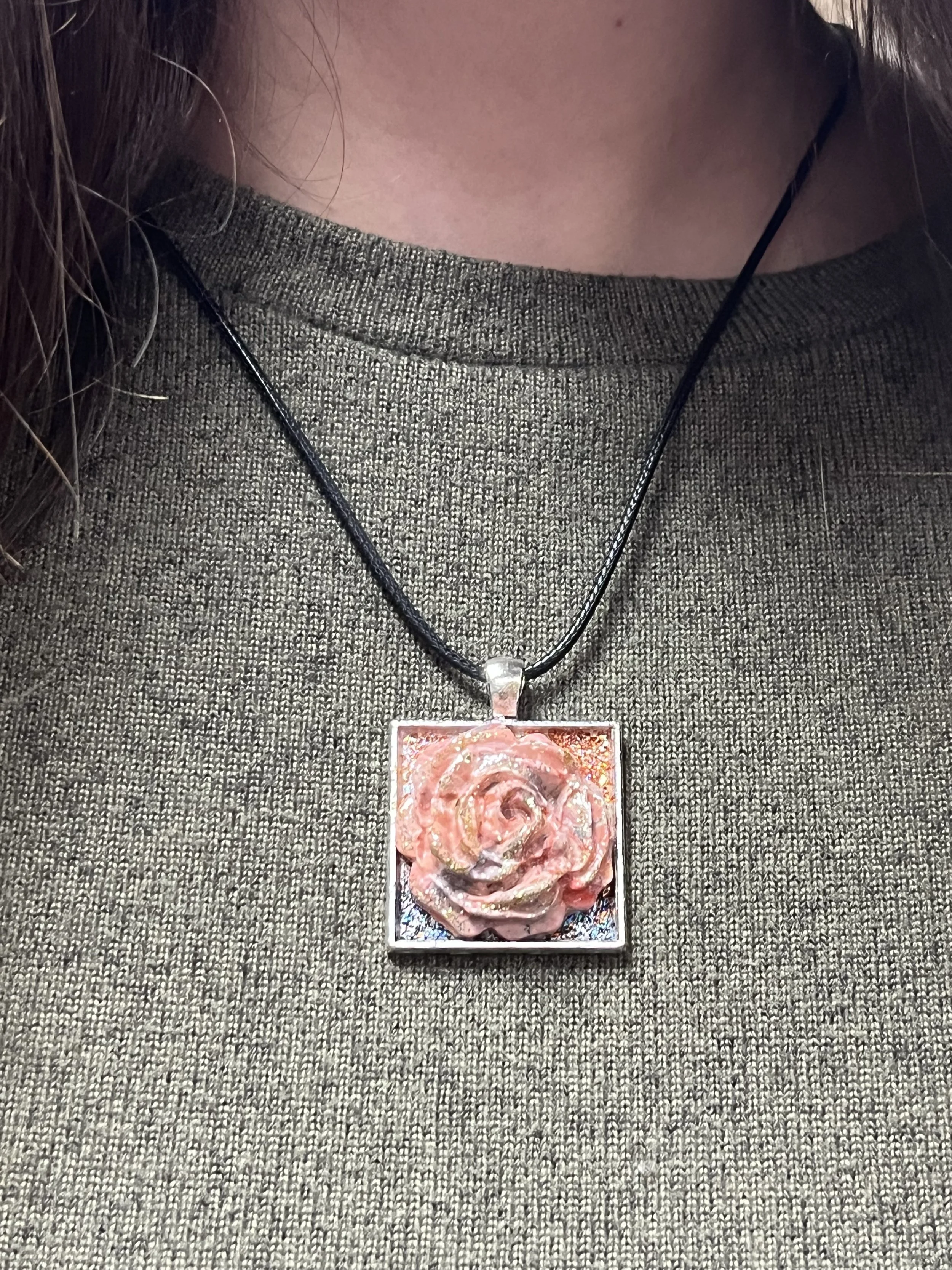 Orange Camo Rose Clay Pendant Necklace