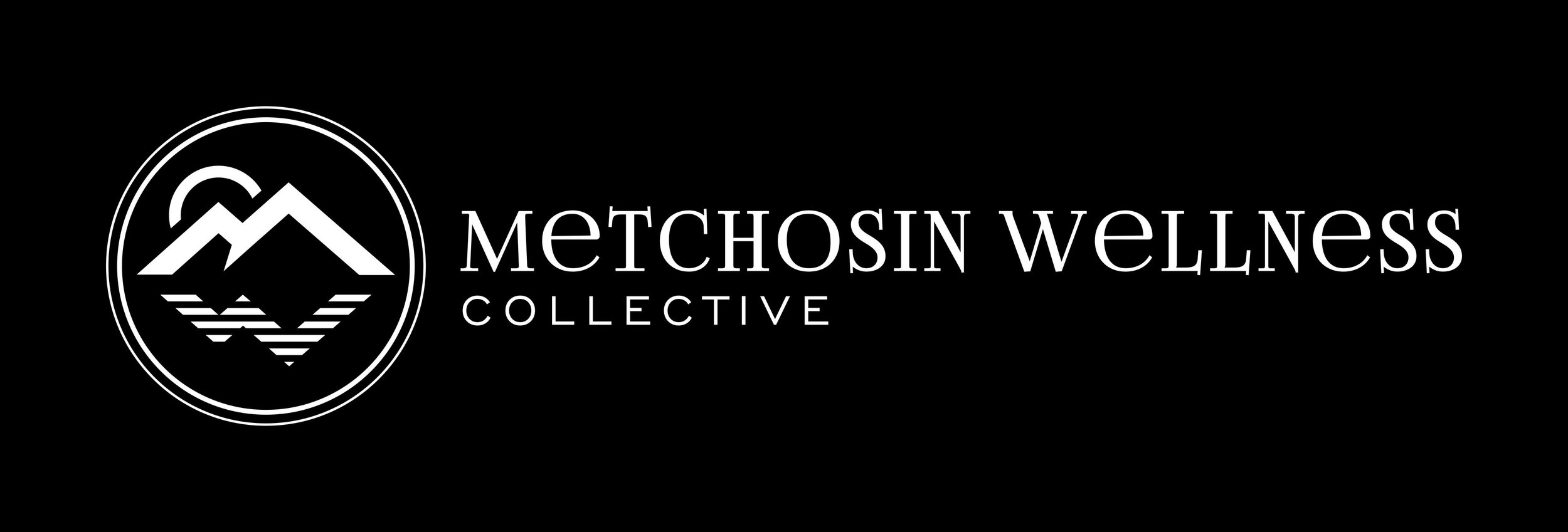 An M (Metchosin) representing mountains with a reflected W (Wellness) as the Water