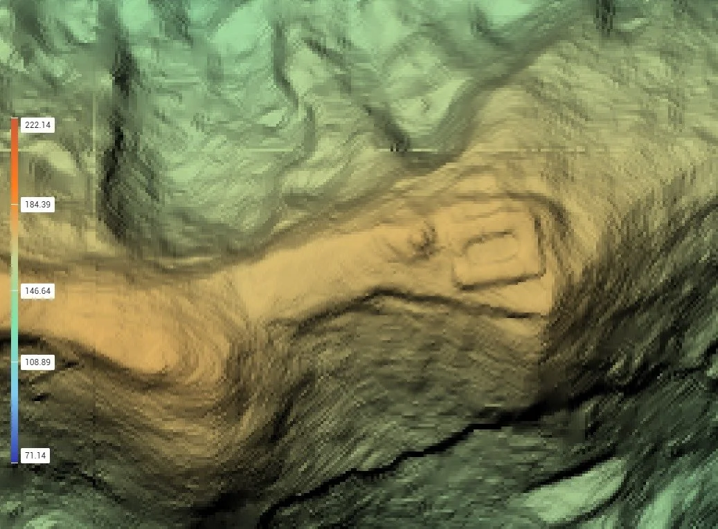 A LiDAR derived topographic map featuring terrain elevations showing a hidden ancient hill top mount.