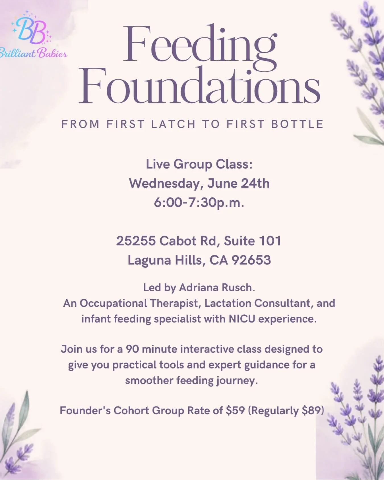 In person Feeding Foundations Class in Laguna Hills.  We will discuss breastfeeding, bottle feeding, bottle selection, feeding cues, and more! Go to www.brilliantbabiesot.com to register!
#InfantFeeding
#FirstTimeMom
#ExpectingMom
#OrangeCountyMoms
#