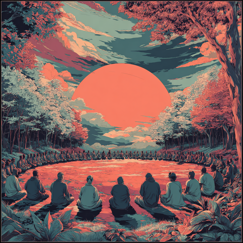 Image depicting a spiritual community meditating