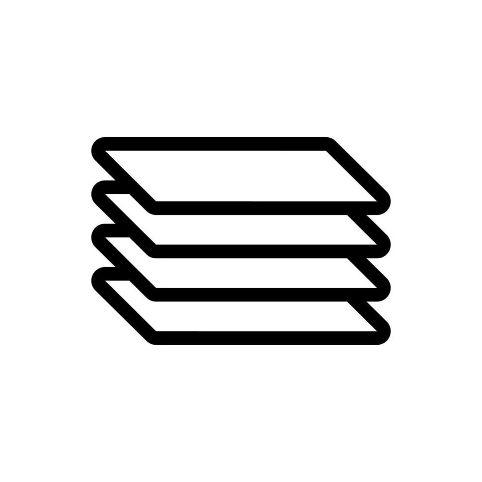 Outline icon of stacked papers or files.