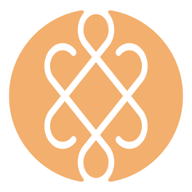 Stylized black intricate geometric line art on a beige circular background