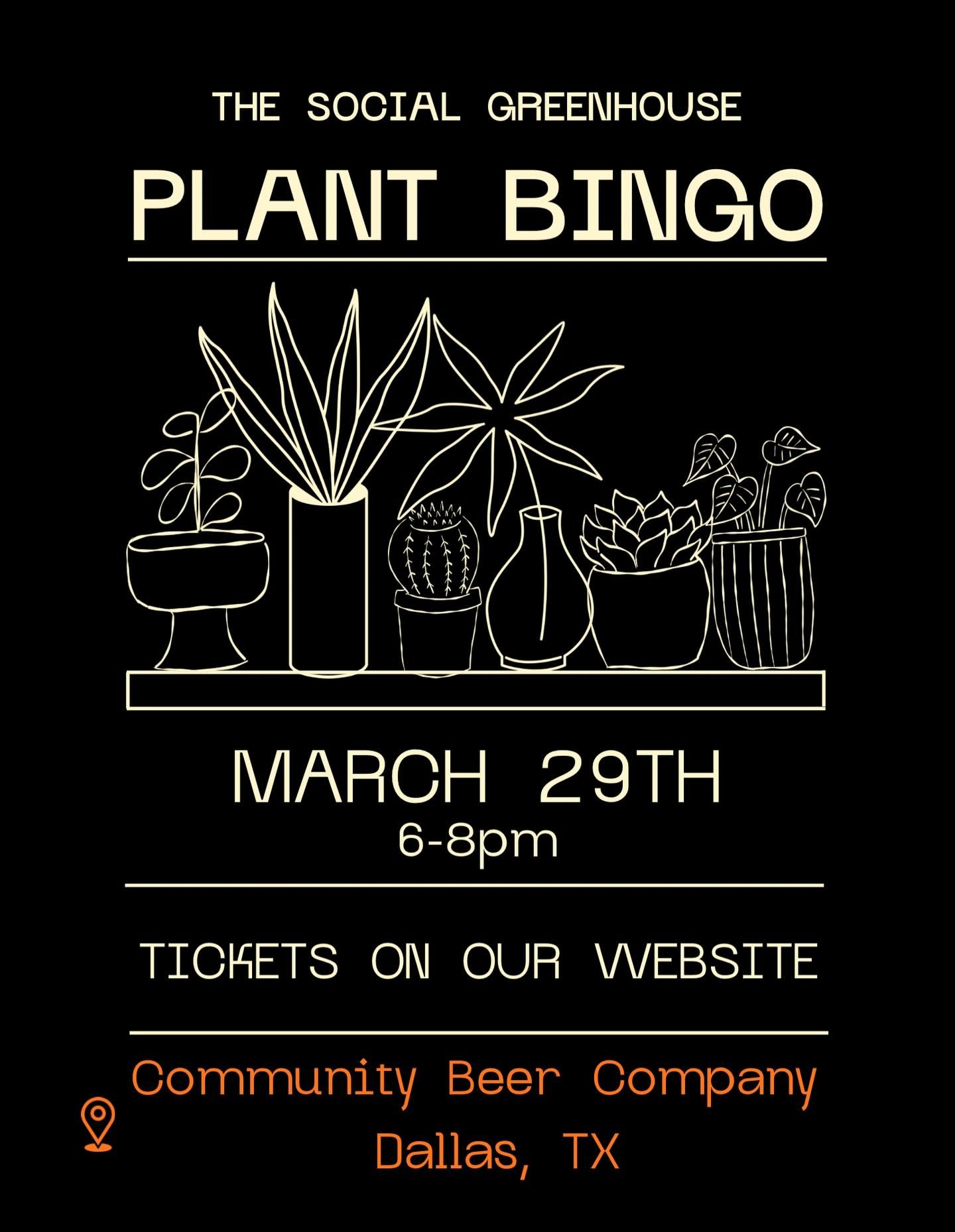 🪴 Plant Bingo at Community Beer Company! 🪴
Join us for a cozy night of bingo, plants, and good vibes.

🗓 March 29th
⏰ 6&ndash;8pm
📍 Community Beer Company
🎟 Tickets available on our website

Come play, sip, and grow your plant collection 🌱