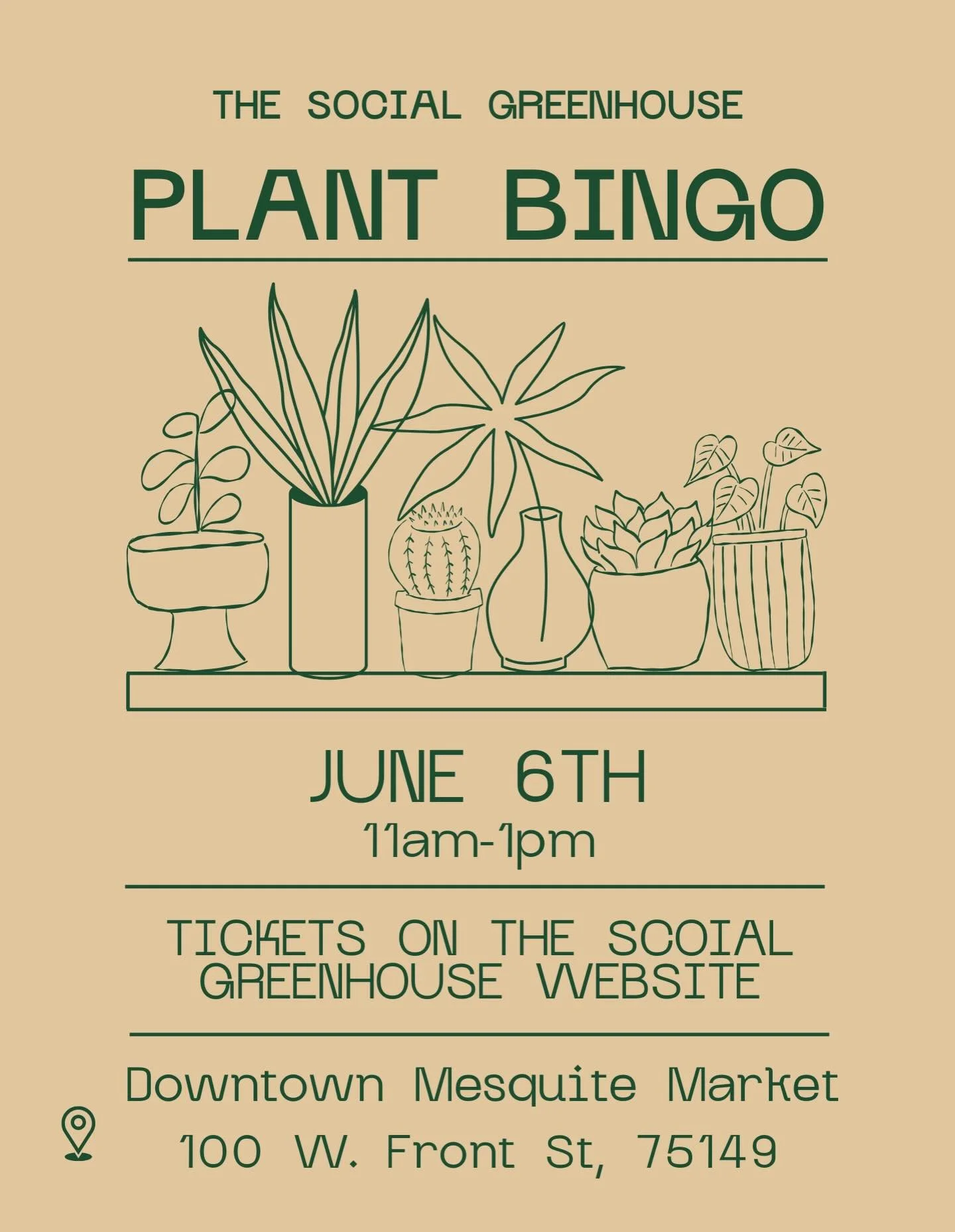 Plant Bingo + Downtown Mesquite Market

Enjoy plant bingo while shopping local vendors in downtown mesquite. This will be a very fun and unique event with limited spots. Everyone is guaranteed to go home with a plant.