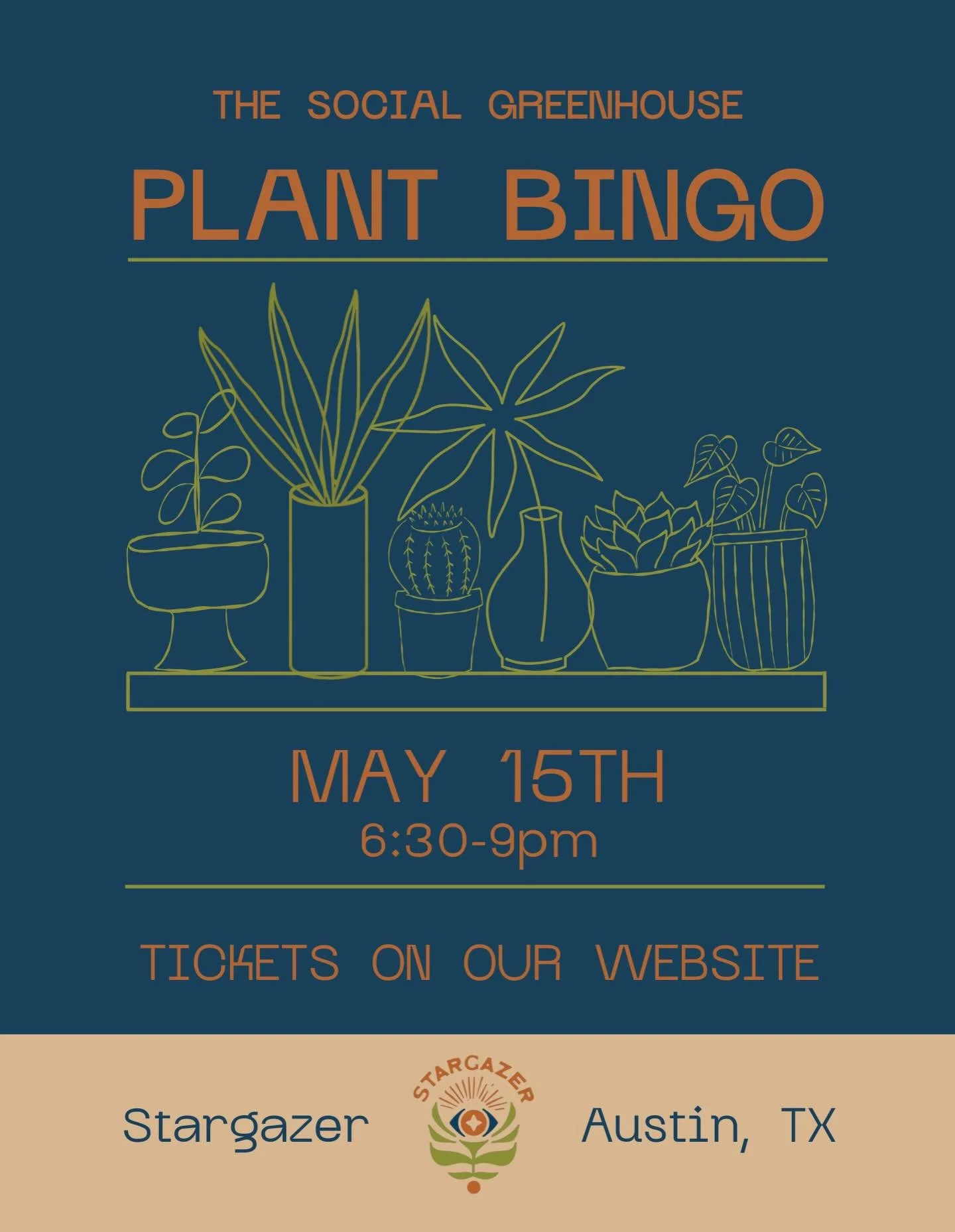 The wait is over Austin!! Plant bingo is coming to Stargazer Cocktails &amp; Coffee on May 15th. 

Plant Bingo is a social game night where guests play classic bingo over several relaxed rounds and win plants as prizes. We provide everything to play,