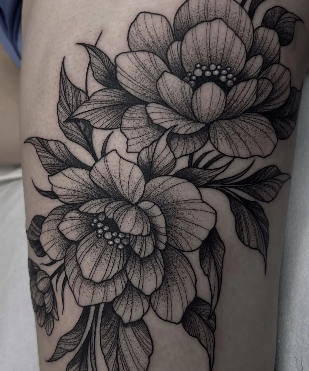 Blackwork tattoo Rochester NY Floral